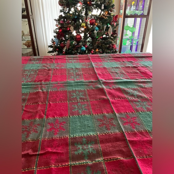 Other - Christmas Tablecloth 48”x63”’ Cotton Red Green Gold